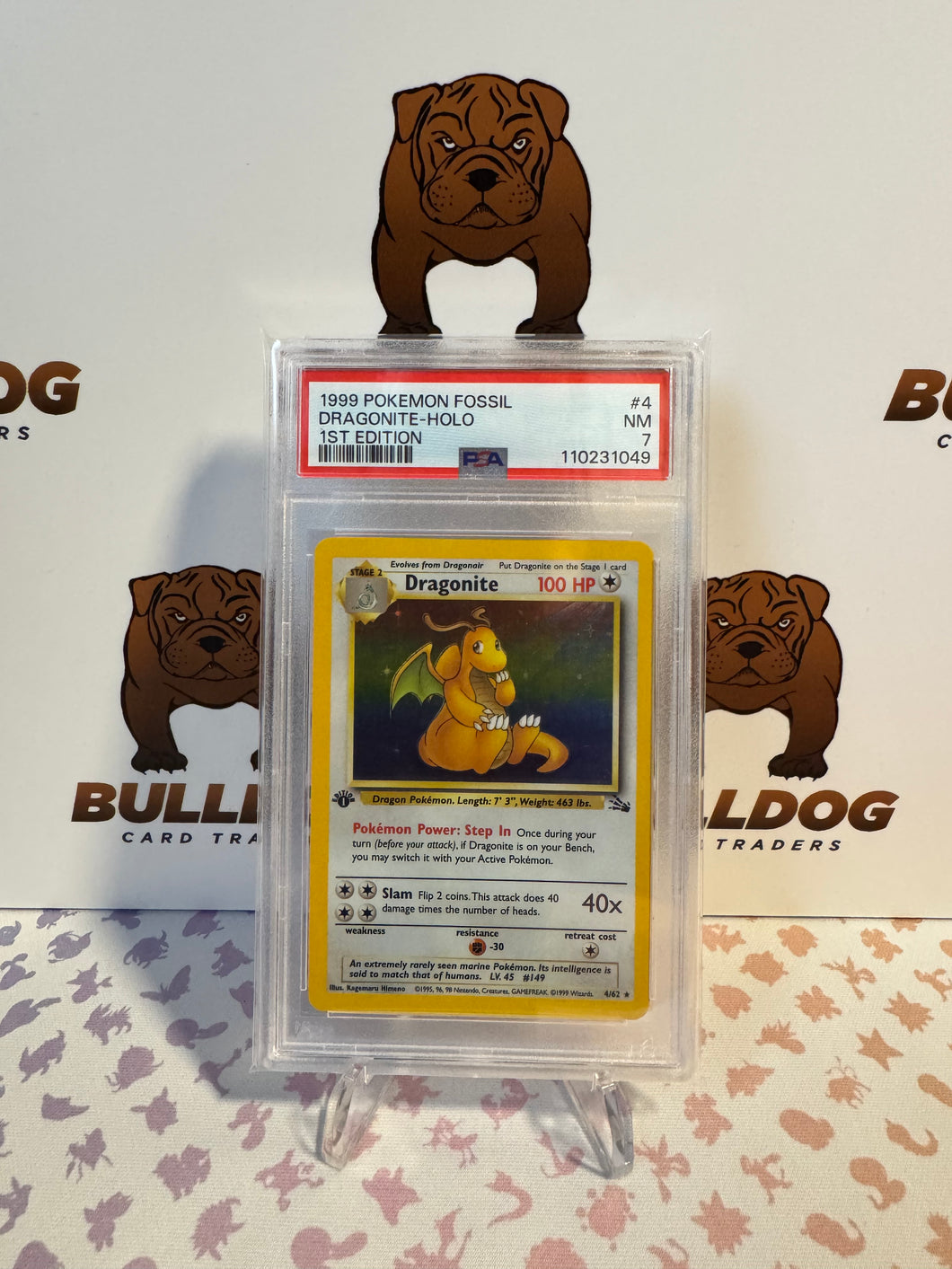 Dragonite 4/62 Fossil 1st Edition Holo PSA 7