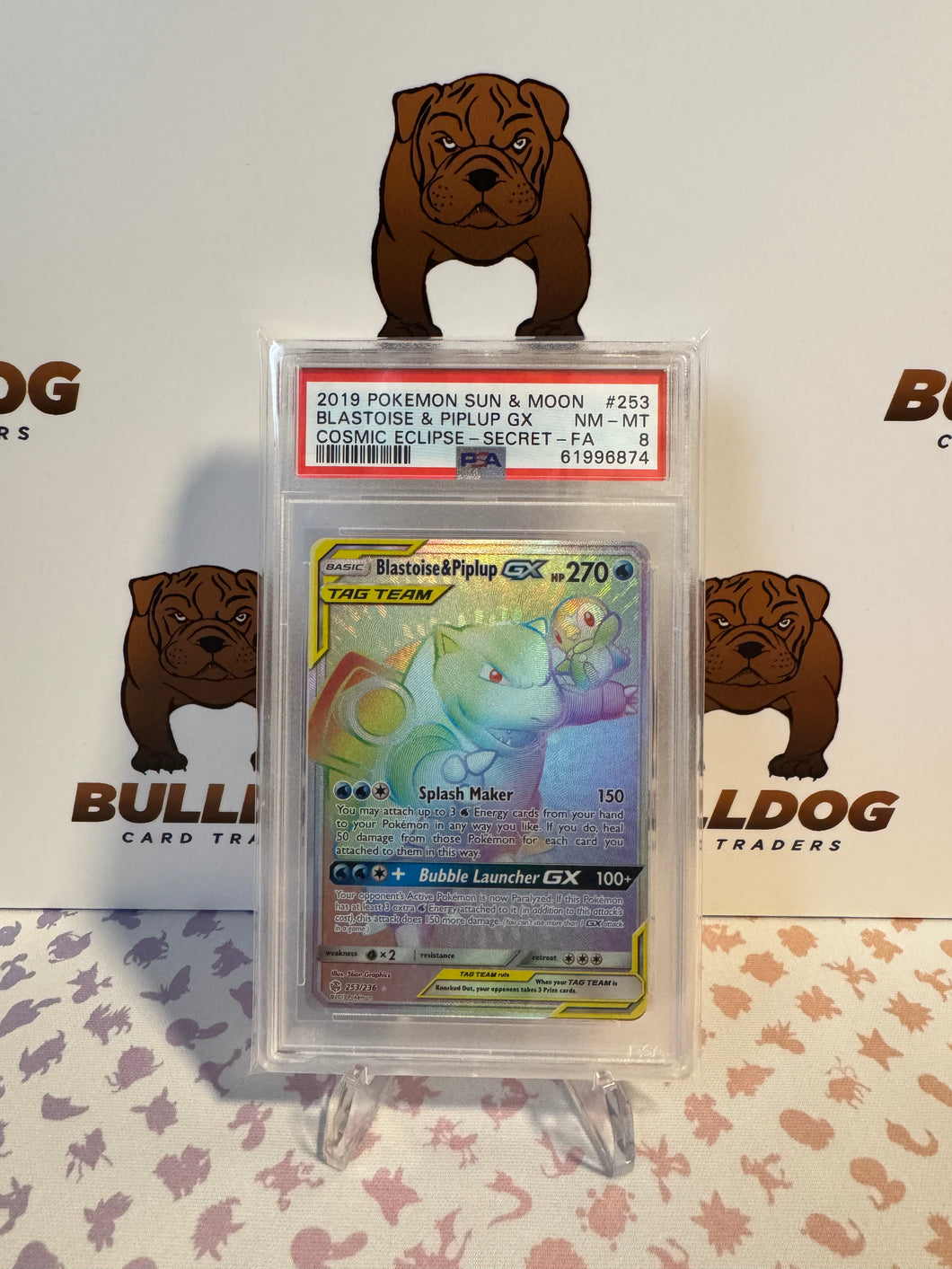 Blastoise & Piplup GX 253/236 Cosmic Eclipse PSA 8